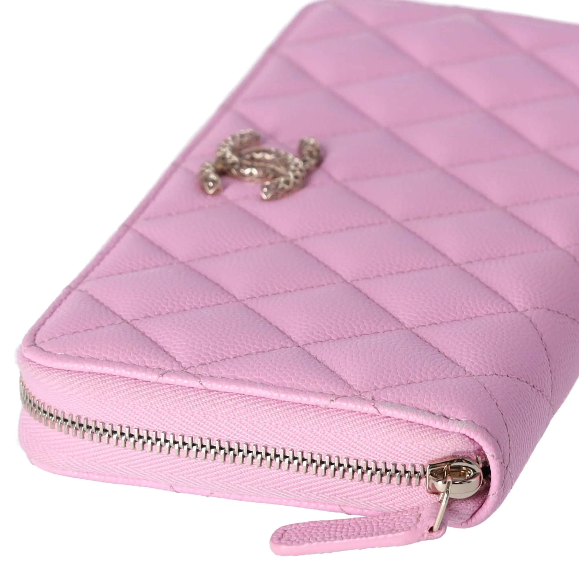 CHANEL Caviar Quilted Perforated CC Long Zipped Wallet Pink