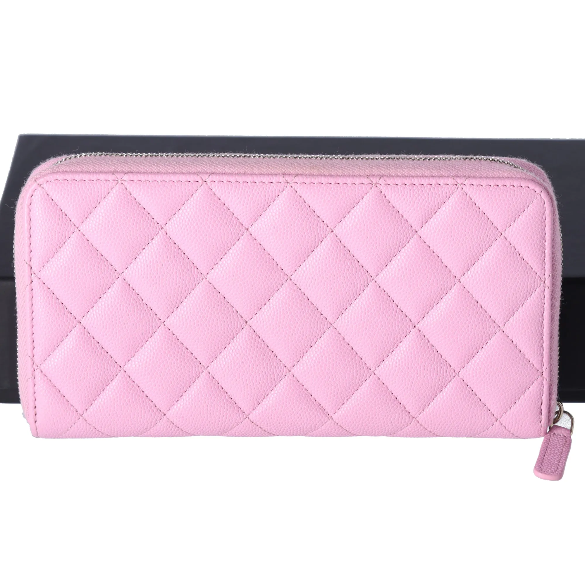 CHANEL Caviar Quilted Perforated CC Long Zipped Wallet Pink