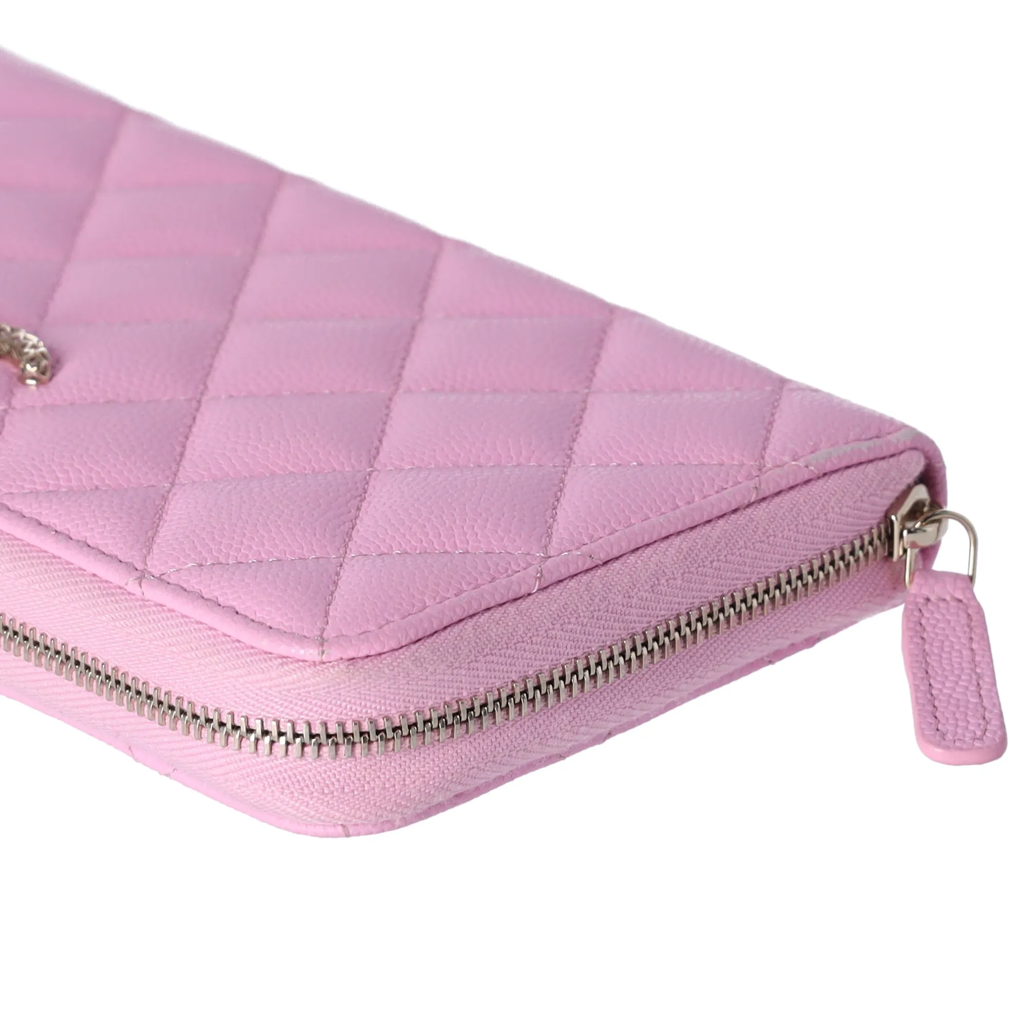 CHANEL Caviar Quilted Perforated CC Long Zipped Wallet Pink