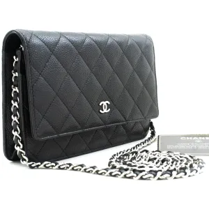 CHANEL Caviar Wallet On Chain WOC Black Shoulder Bag Crossbody SV n87