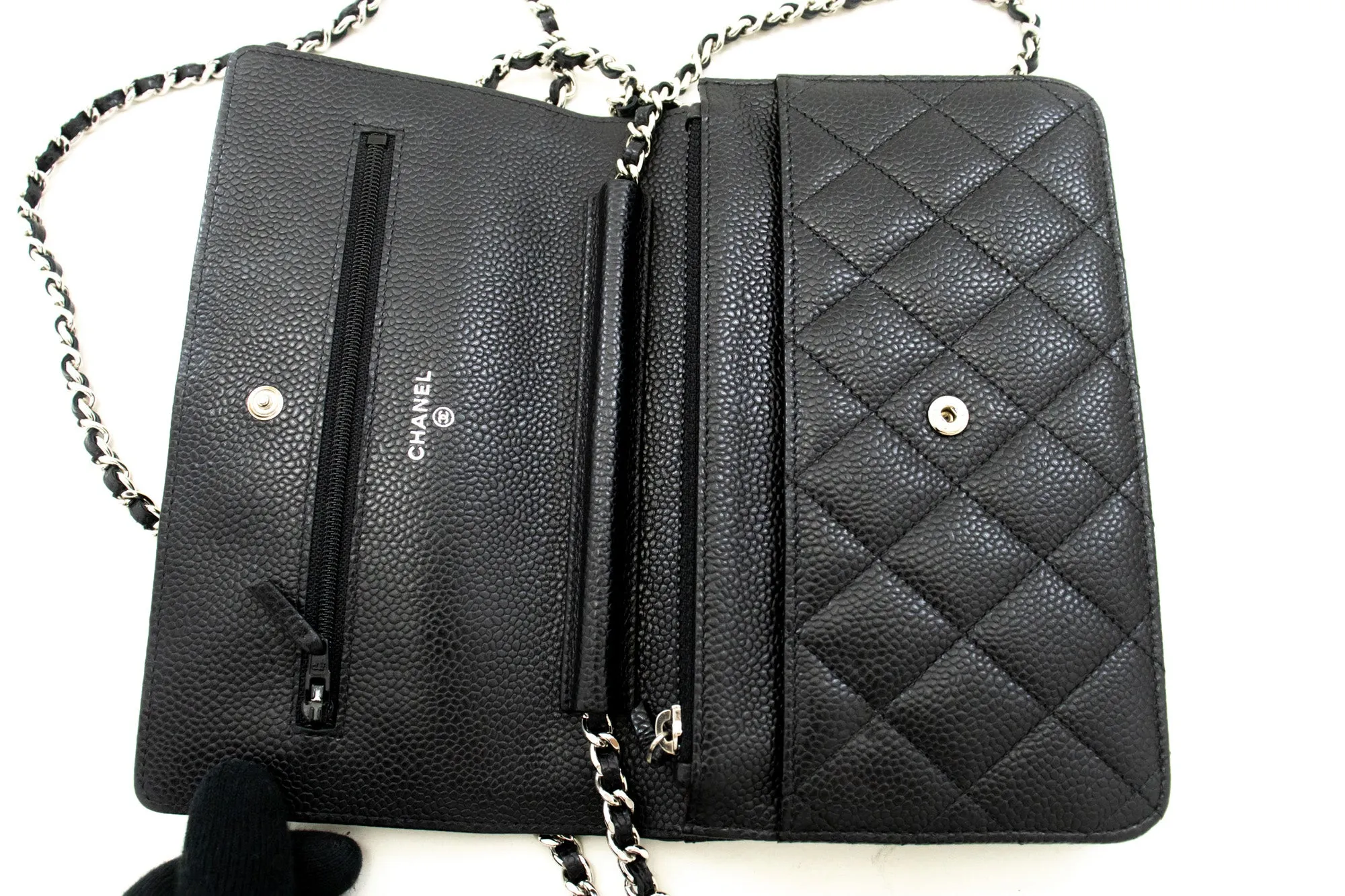 CHANEL Caviar Wallet On Chain WOC Black Shoulder Bag Crossbody SV n87