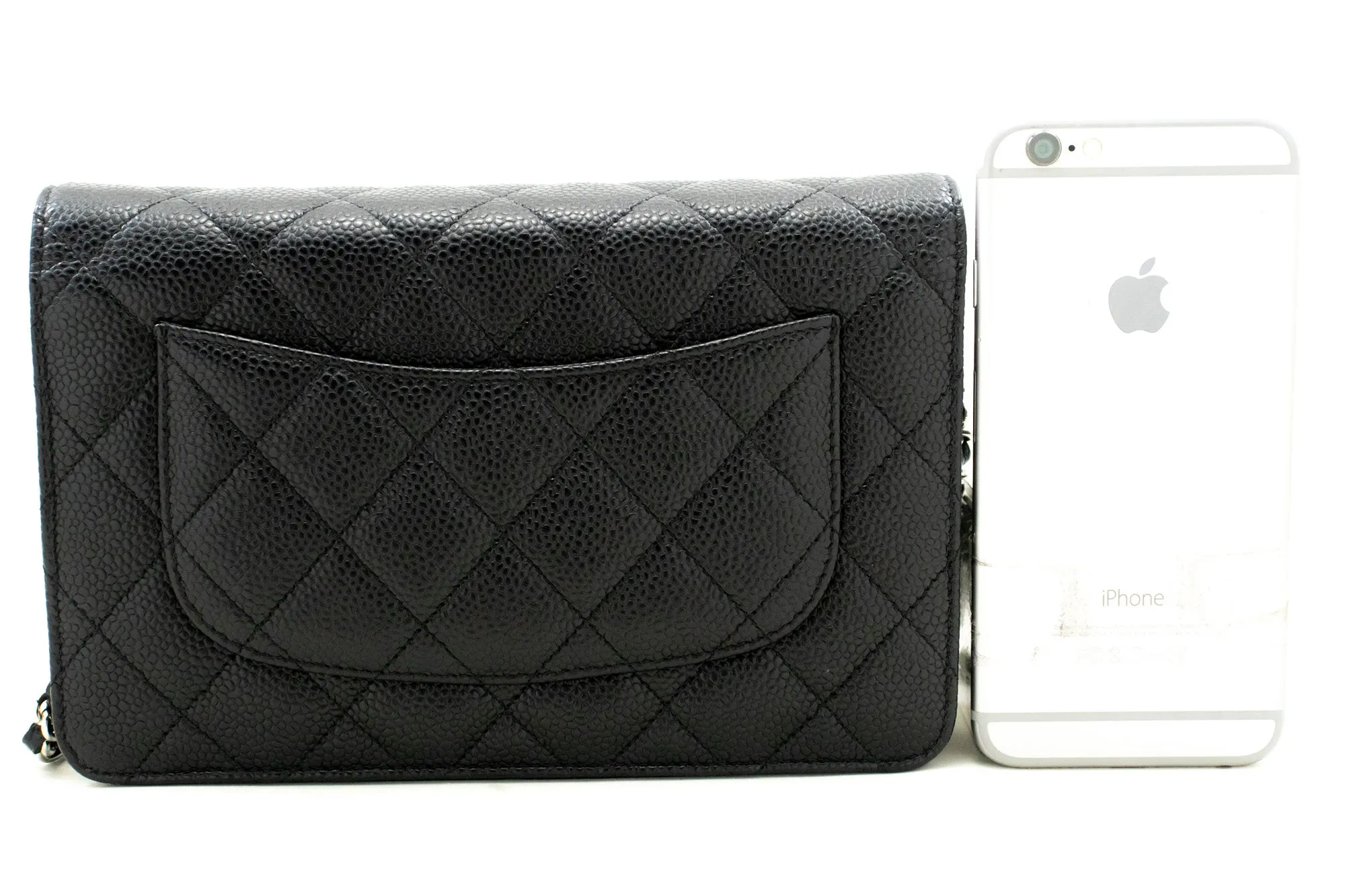 CHANEL Caviar Wallet On Chain WOC Black Shoulder Bag Crossbody SV n87