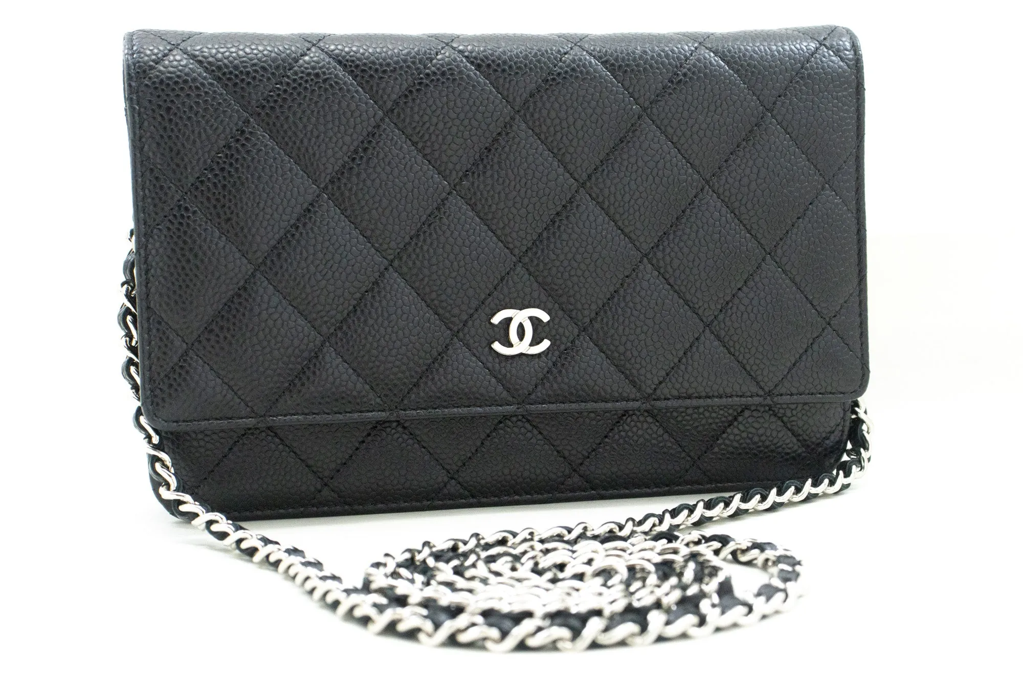 CHANEL Caviar Wallet On Chain WOC Black Shoulder Bag Crossbody SV n87