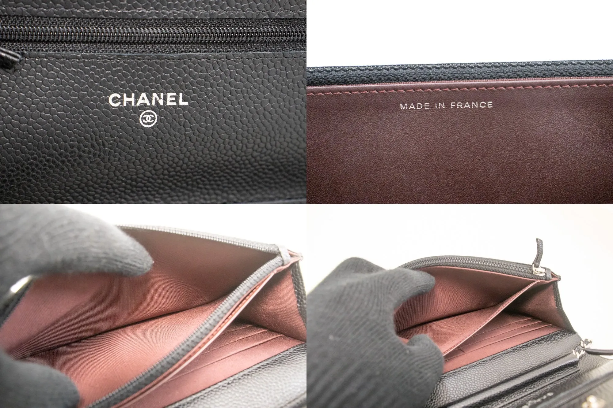CHANEL Caviar Wallet On Chain WOC Black Shoulder Bag Crossbody SV n87