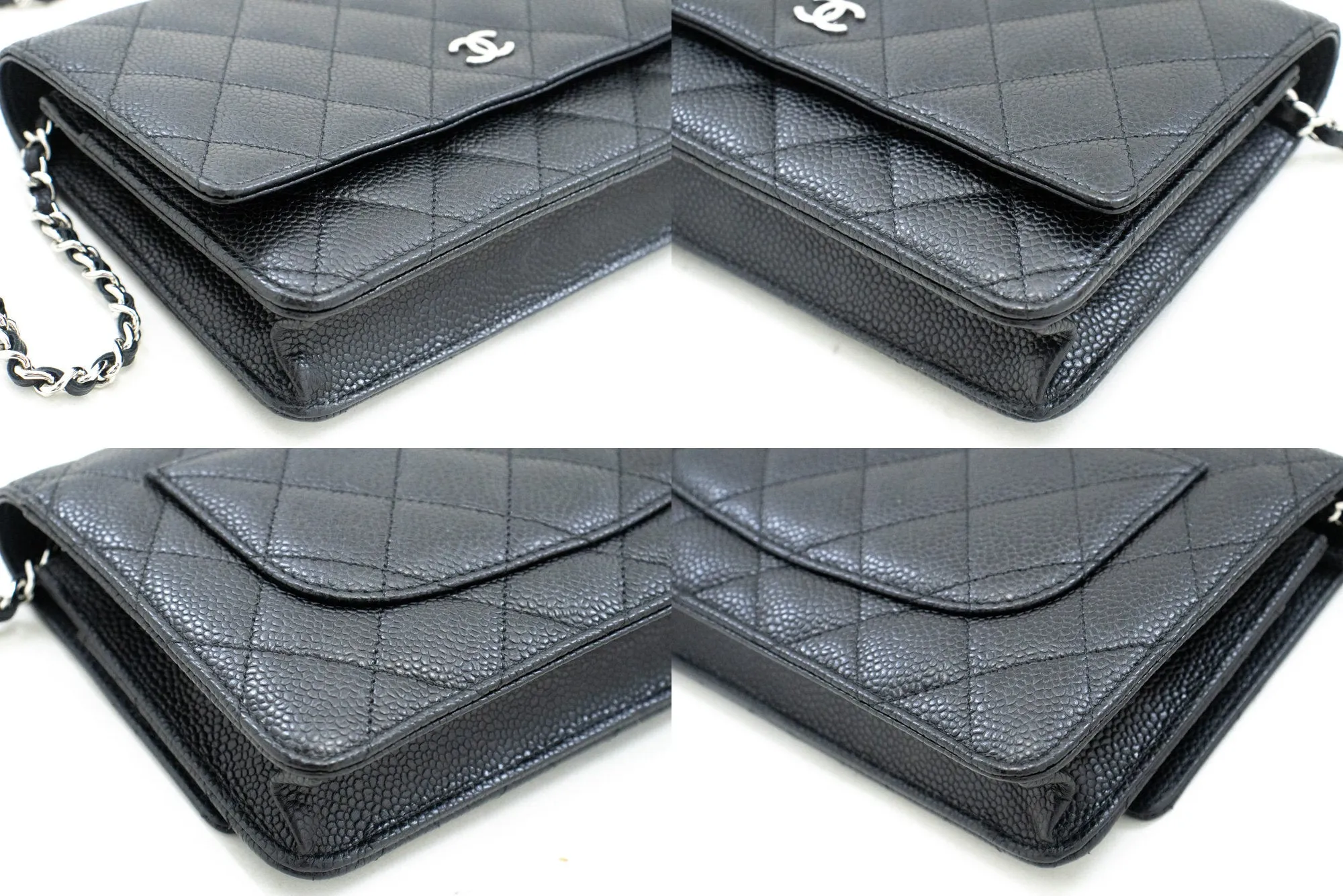 CHANEL Caviar Wallet On Chain WOC Black Shoulder Bag Crossbody SV n87