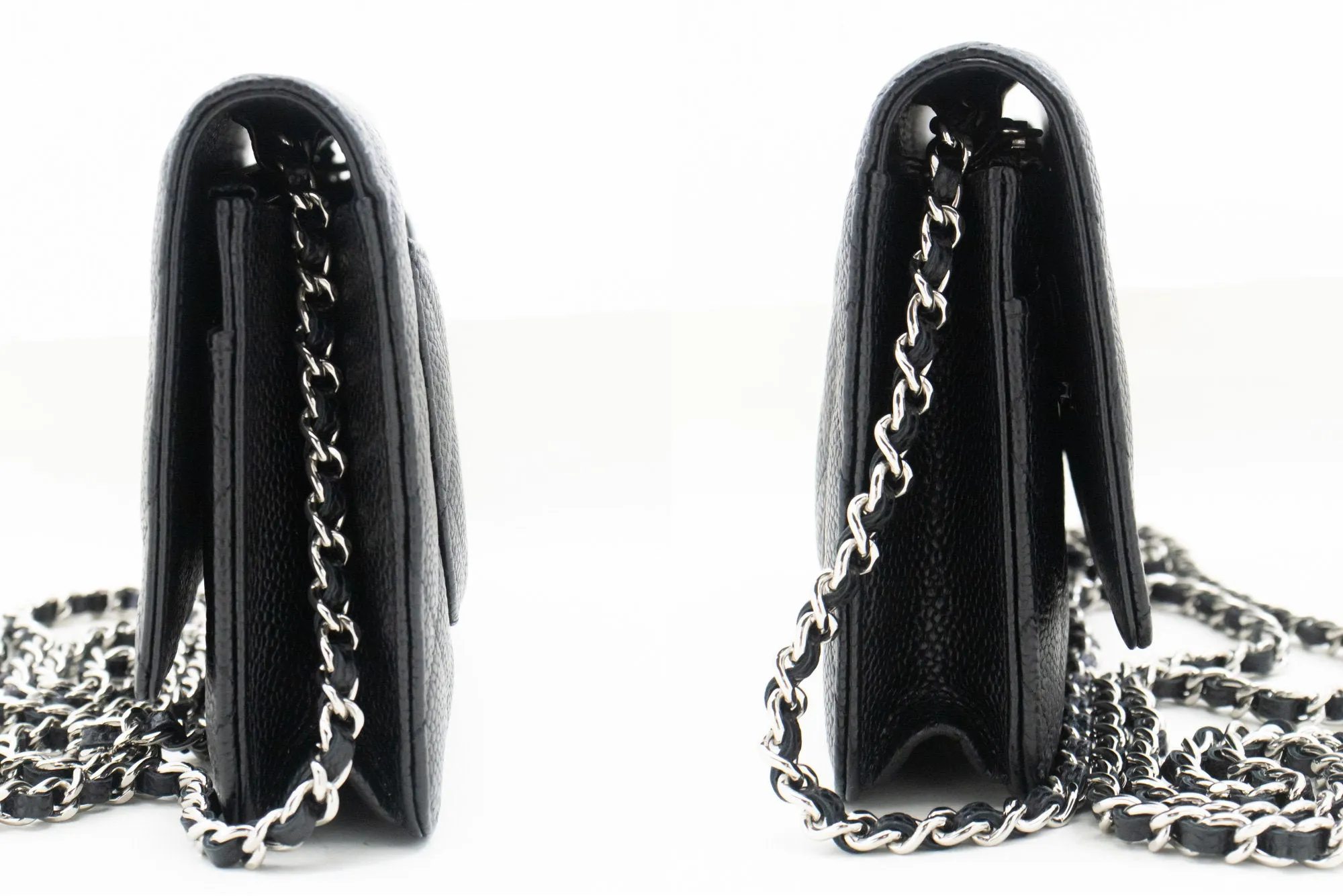 CHANEL Caviar Wallet On Chain WOC Black Shoulder Bag Crossbody SV n87