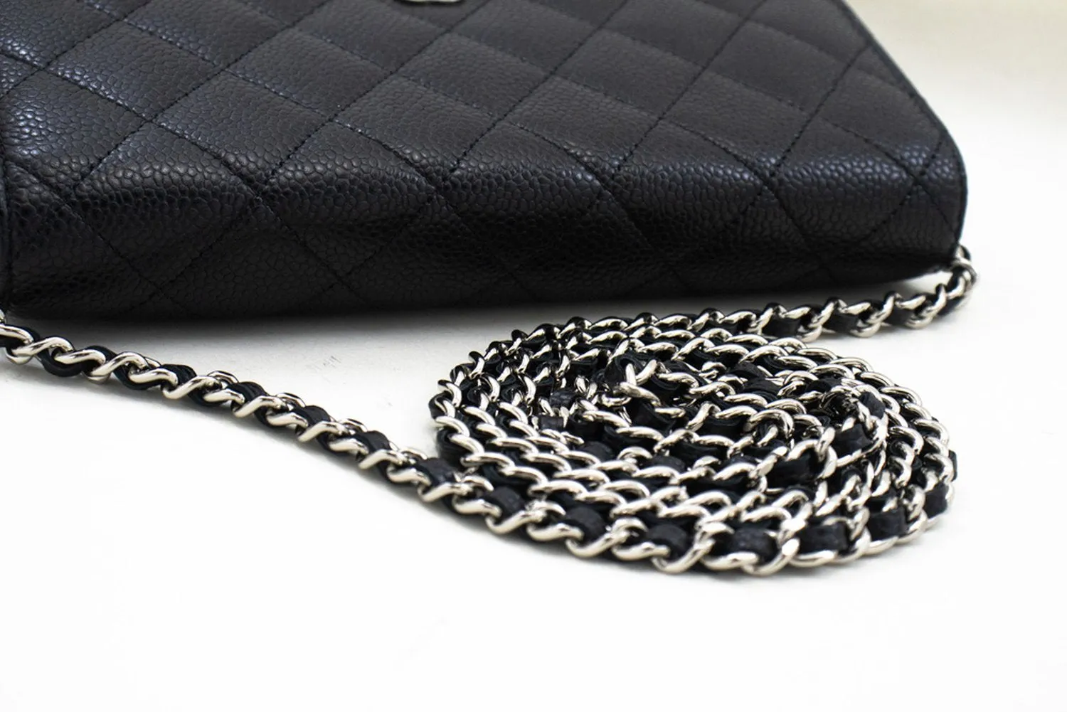 CHANEL Caviar Wallet On Chain WOC Black Shoulder Bag Crossbody SV n87