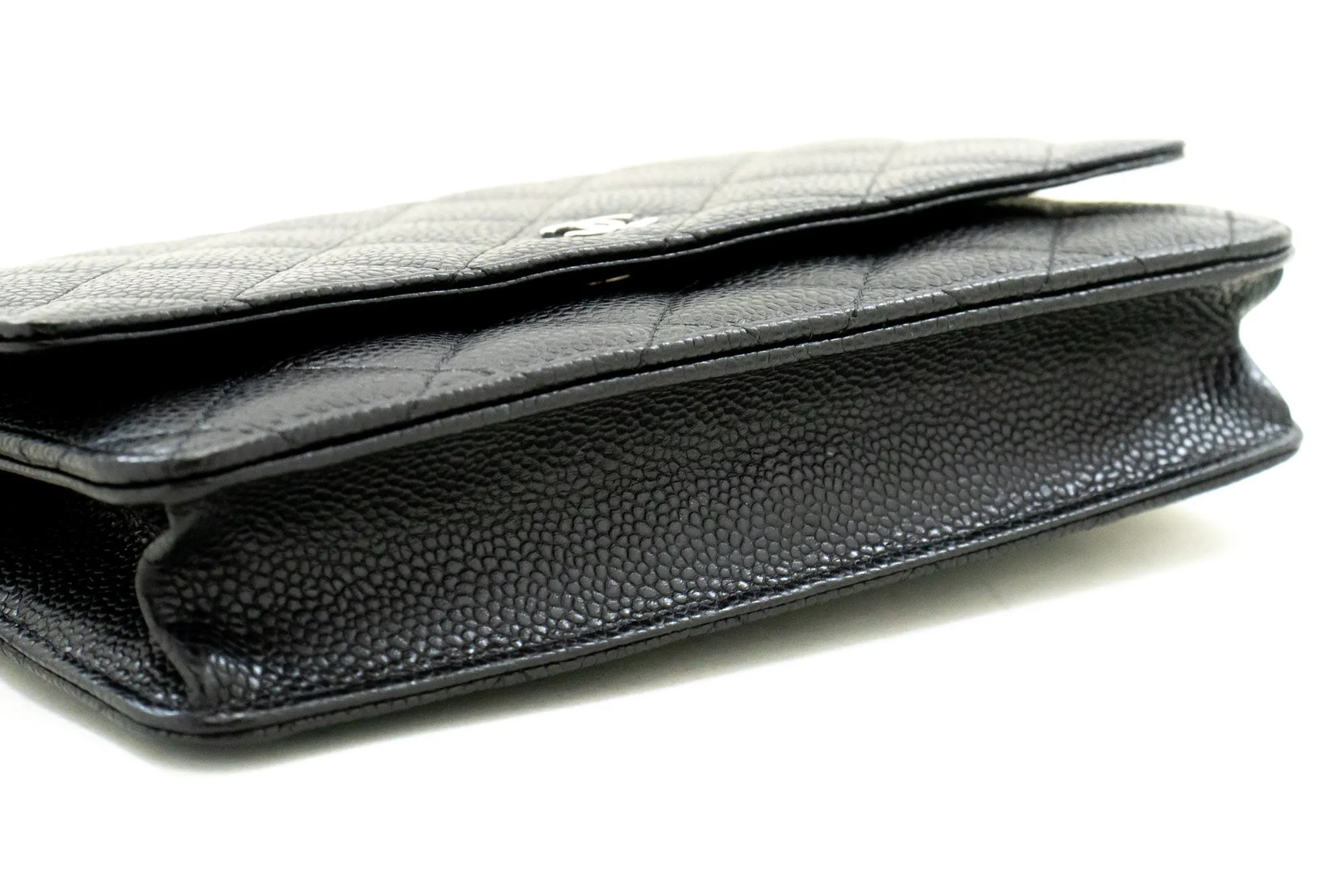 CHANEL Caviar Wallet On Chain WOC Black Shoulder Bag Crossbody SV n87