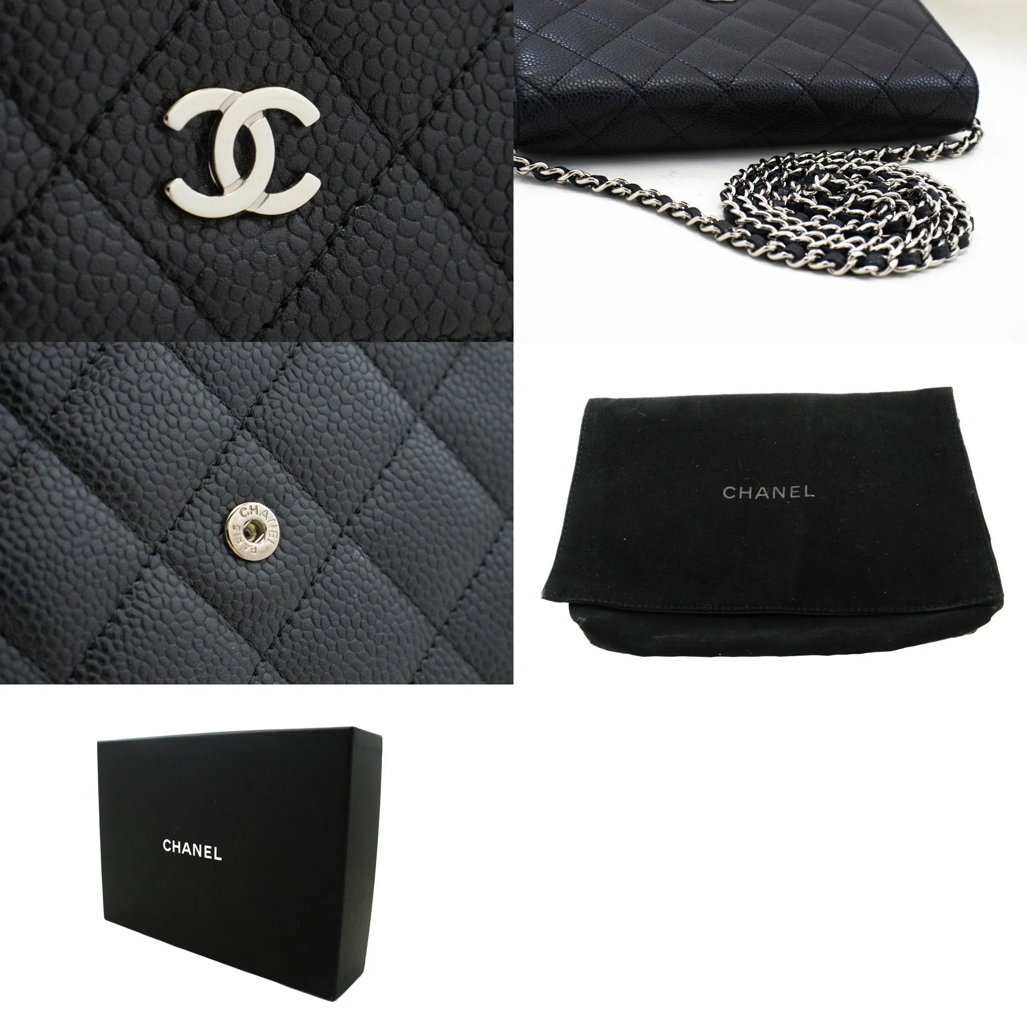 CHANEL Caviar Wallet On Chain WOC Black Shoulder Bag Crossbody SV n87