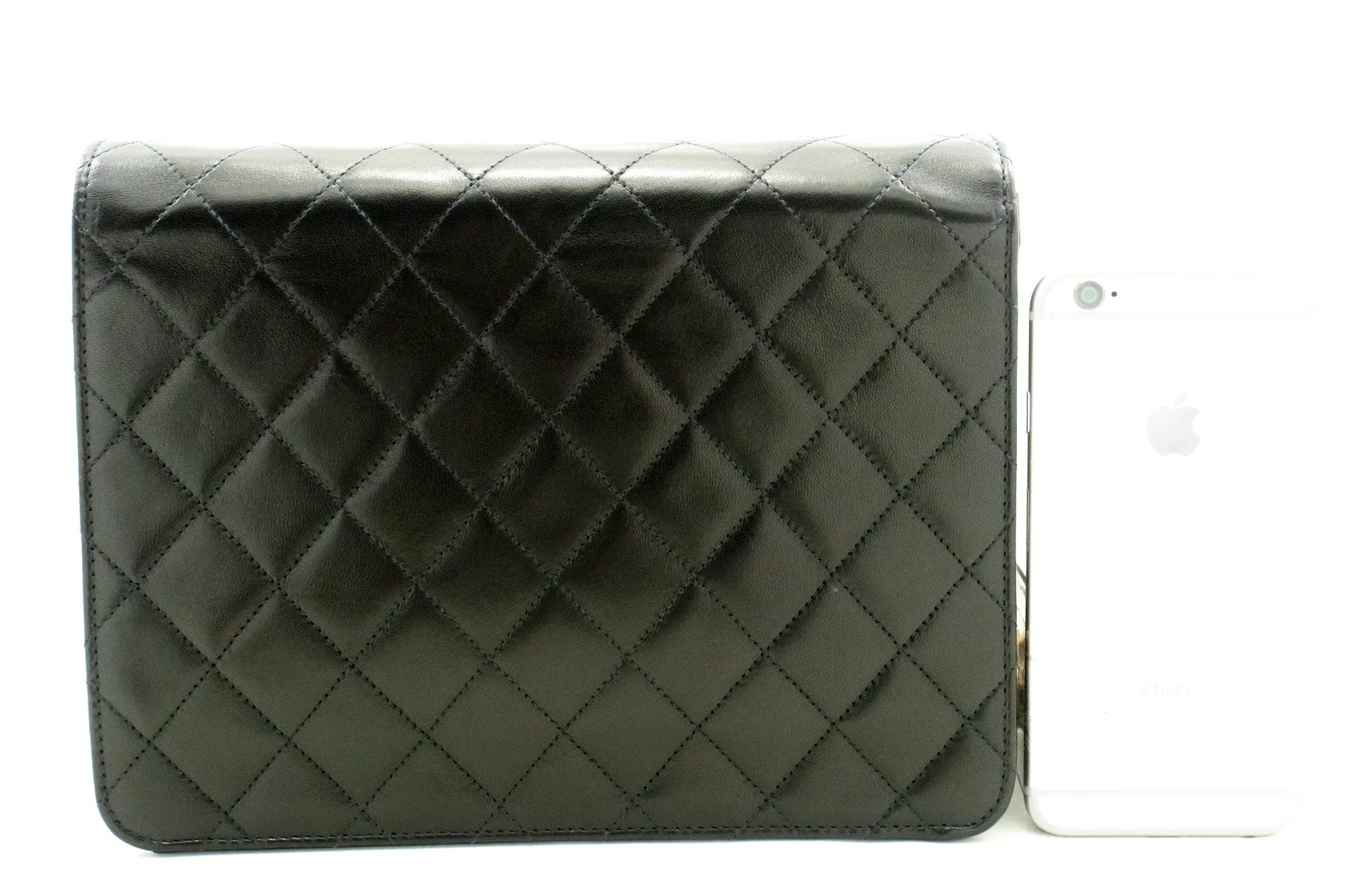 CHANEL Chain Shoulder Bag Clutch Black Quilted Flap Lambskin Purse n50