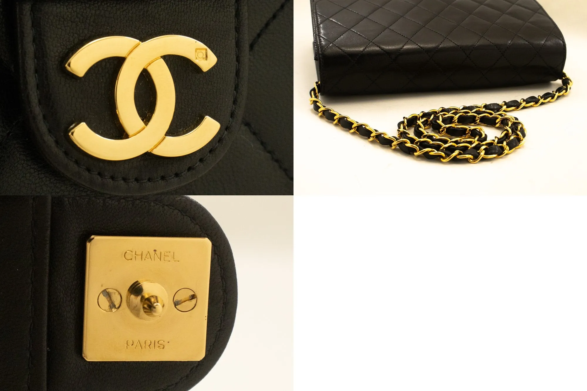 CHANEL Chain Shoulder Bag Clutch Black Quilted Flap Lambskin Purse n50