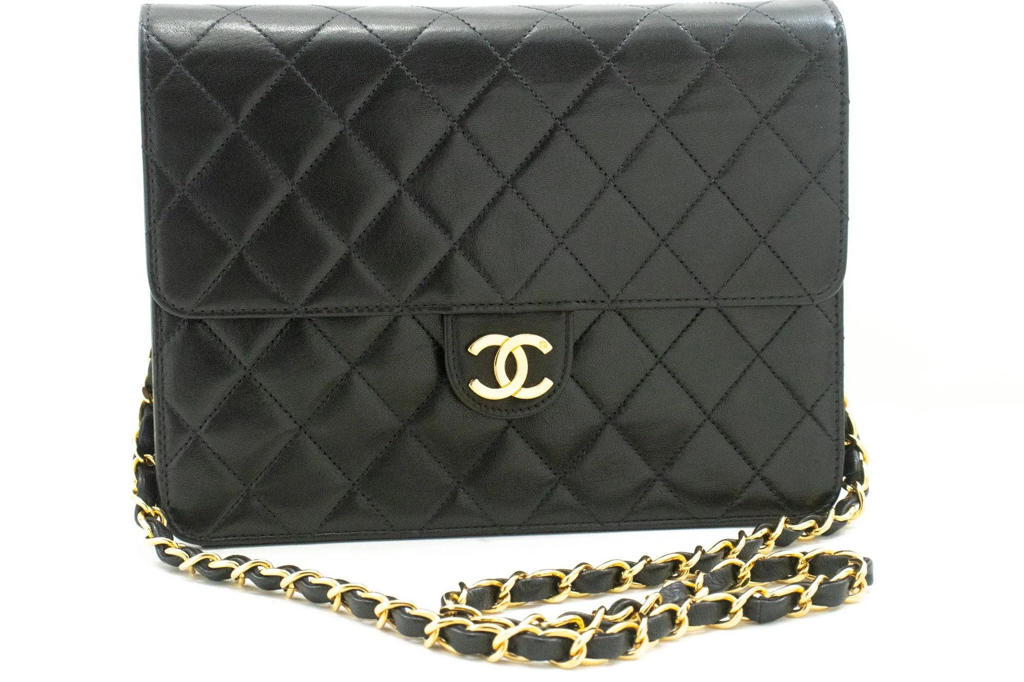 CHANEL Chain Shoulder Bag Clutch Black Quilted Flap Lambskin Purse n50