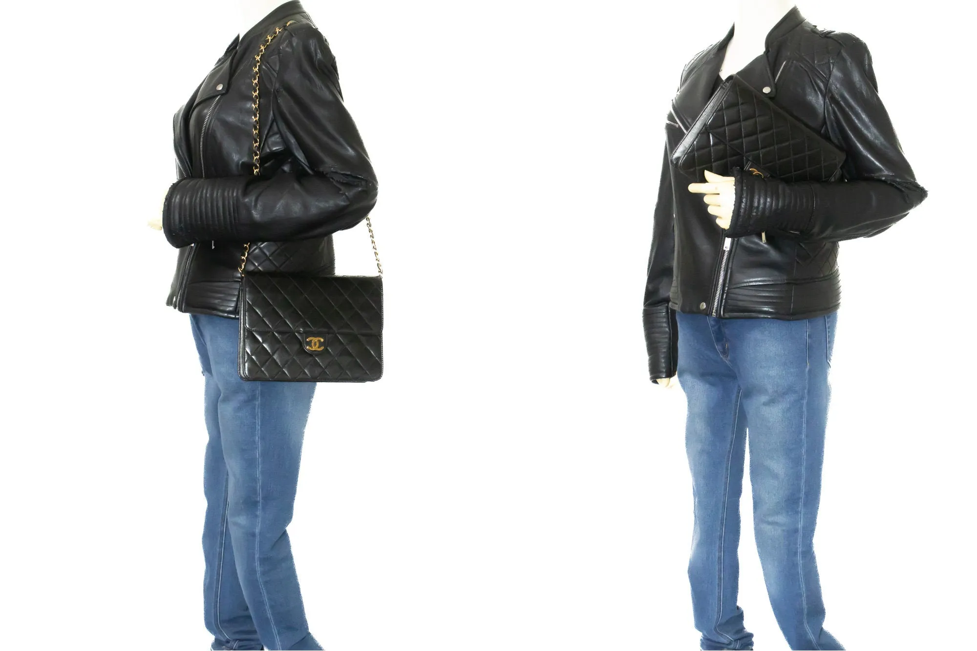 CHANEL Chain Shoulder Bag Clutch Black Quilted Flap Lambskin Purse n50