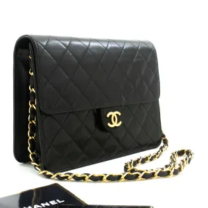 CHANEL Chain Shoulder Bag Clutch Black Quilted Flap Lambskin Purse n50