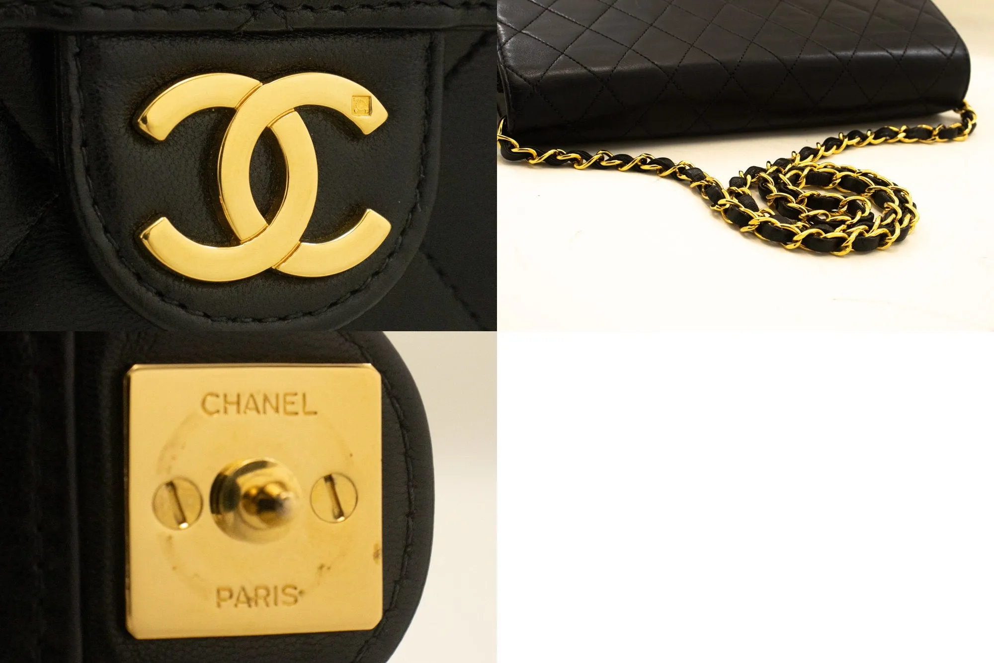 CHANEL Chain Shoulder Bag Clutch Black Quilted Flap Lambskin Purse n62