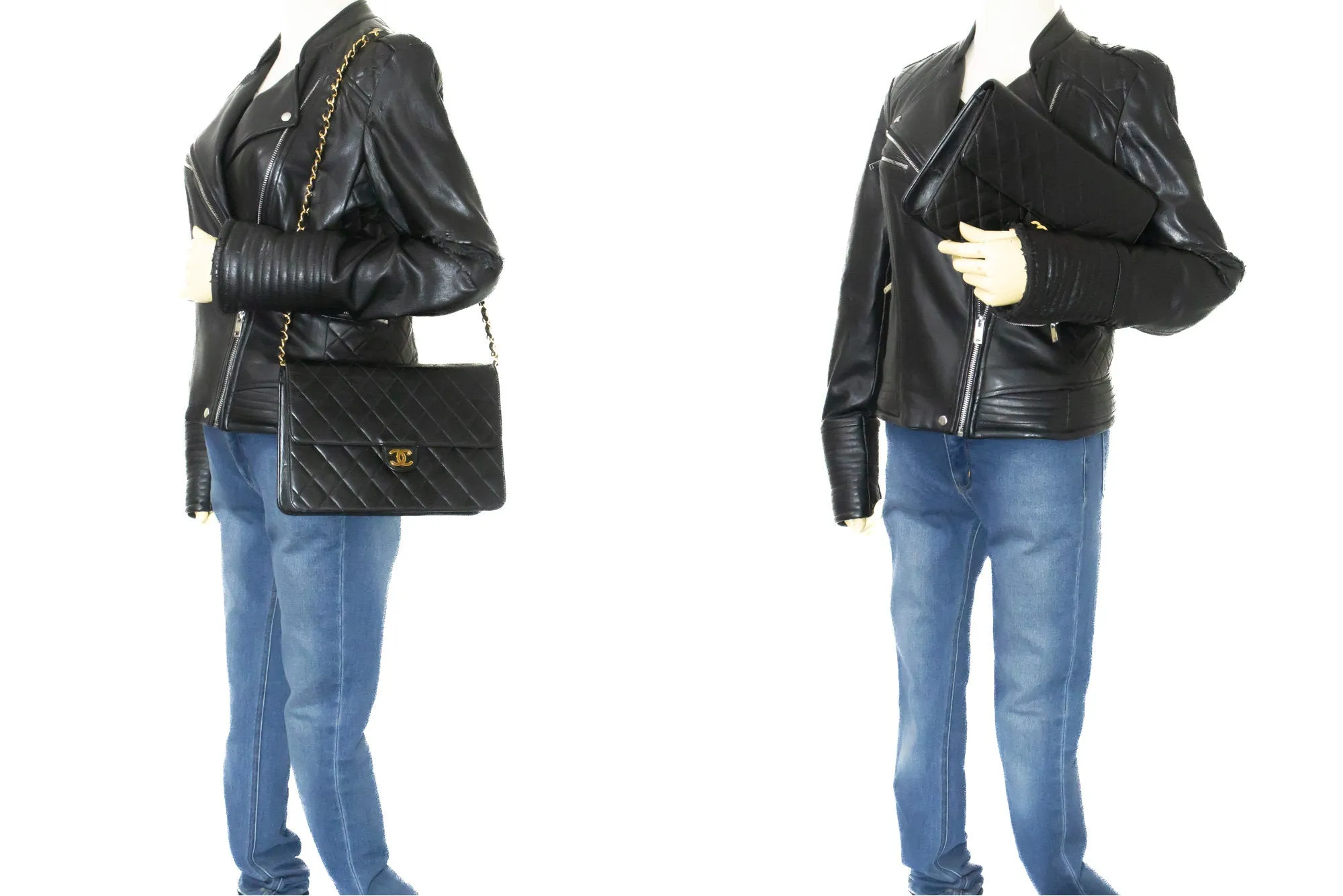 CHANEL Chain Shoulder Bag Clutch Black Quilted Flap Lambskin Purse n62