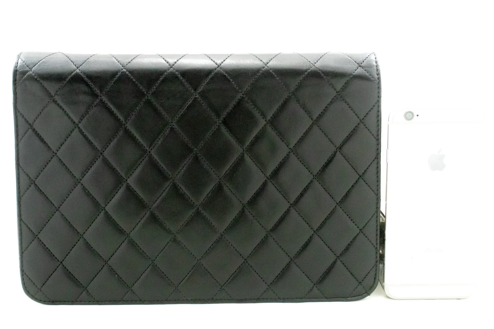 CHANEL Chain Shoulder Bag Clutch Black Quilted Flap Lambskin Purse n62