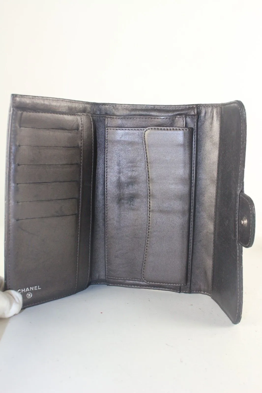 CHANEL Charcoal Grey Leathe Classic Flap Wallet 2CCS725K