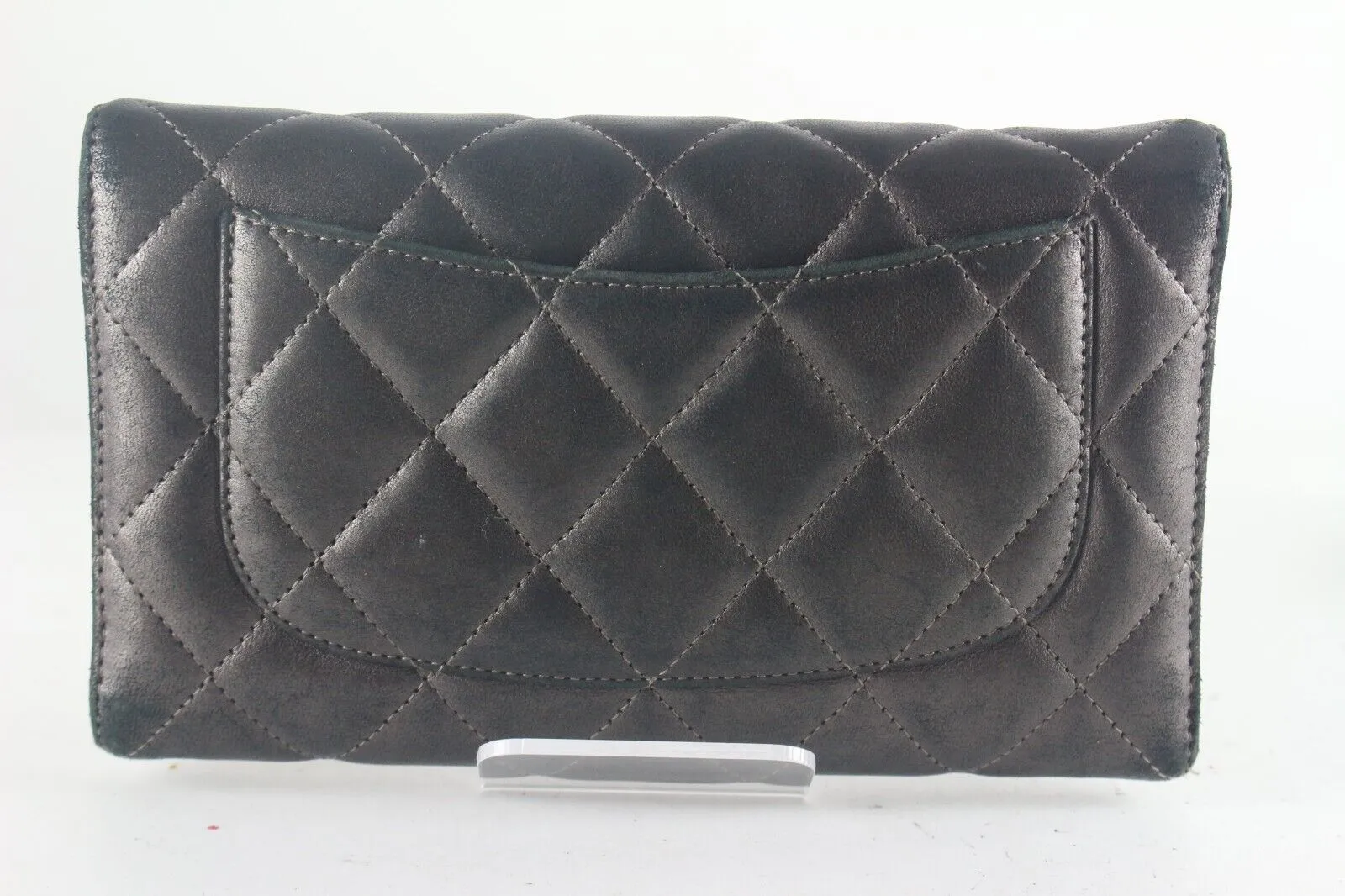 CHANEL Charcoal Grey Leathe Classic Flap Wallet 2CCS725K