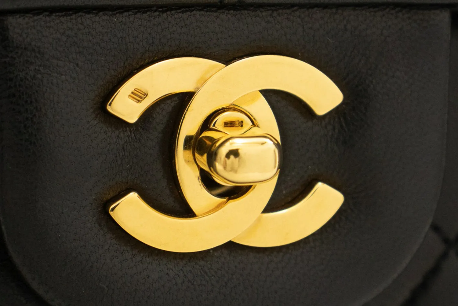 CHANEL Classic Double Flap 10" Chain Shoulder Bag Black Lambskin j92