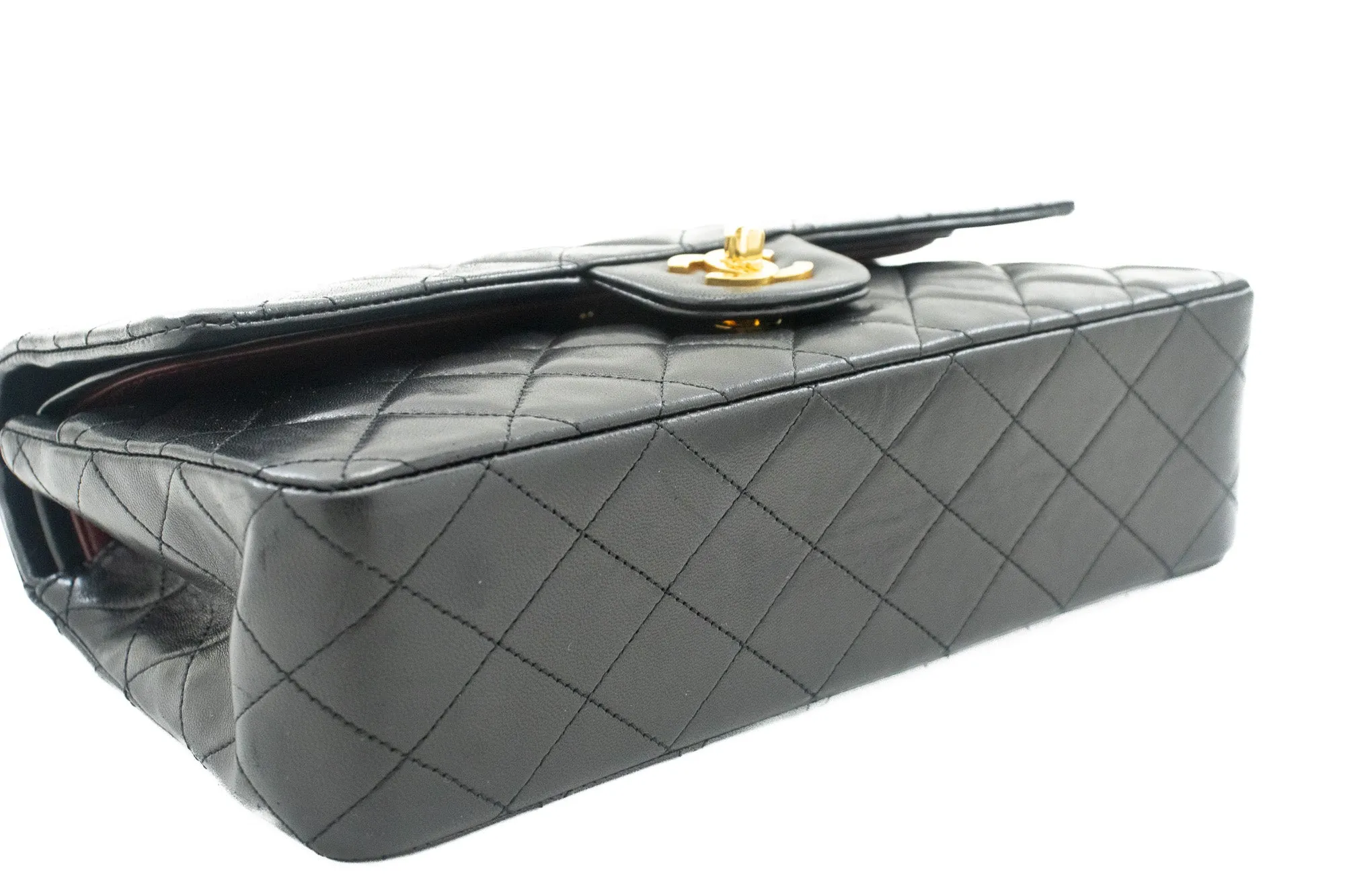 CHANEL Classic Double Flap 10" Chain Shoulder Bag Black Lambskin j92