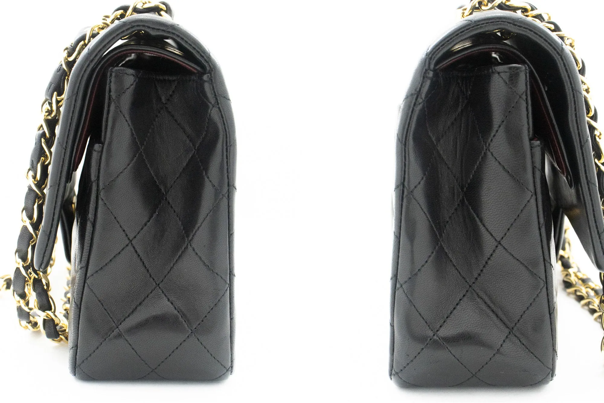 CHANEL Classic Double Flap 10" Chain Shoulder Bag Black Lambskin j92