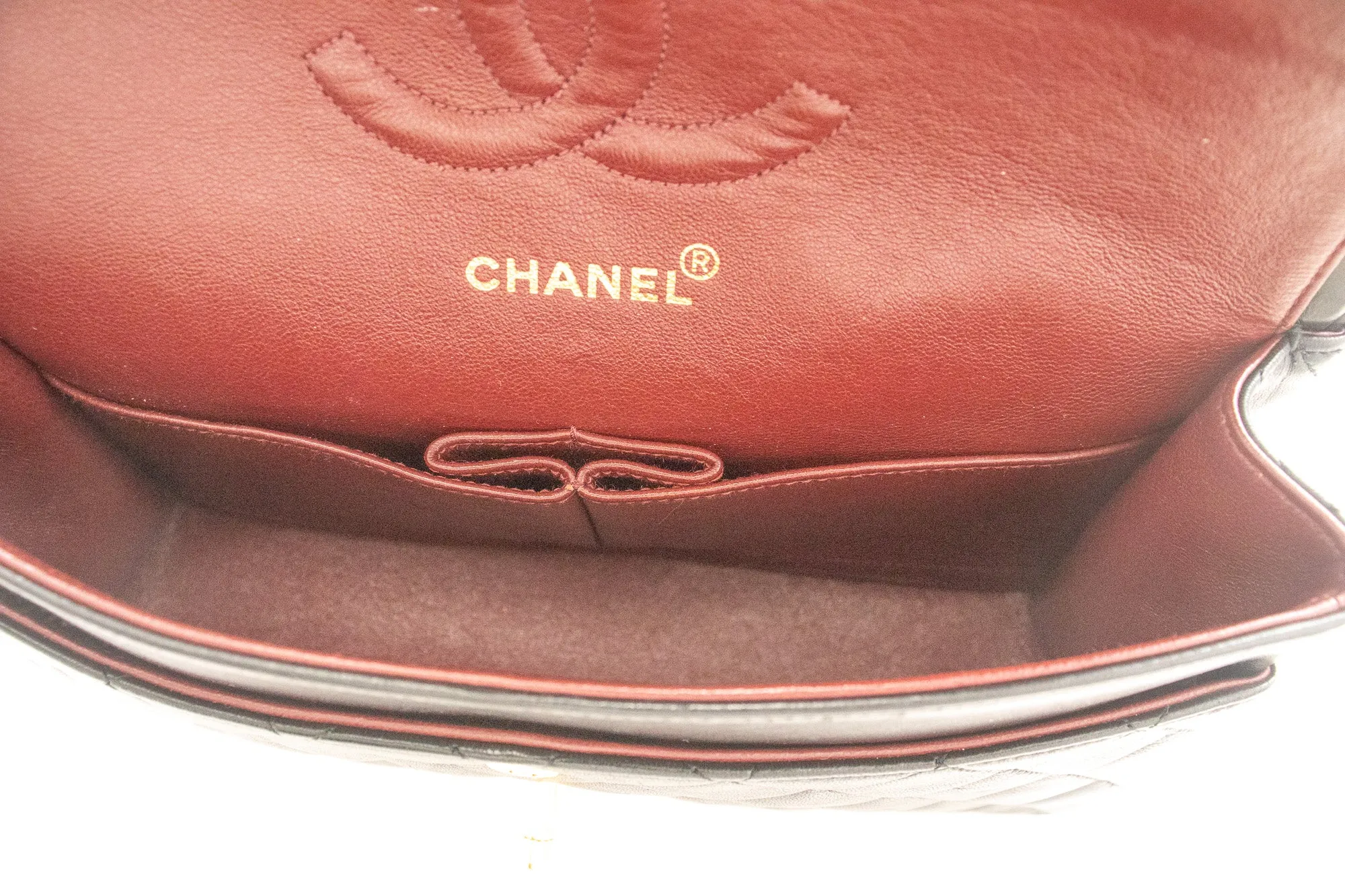 CHANEL Classic Double Flap 10" Chain Shoulder Bag Black Lambskin j92