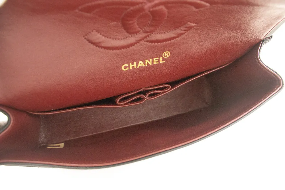 CHANEL Classic Double Flap 10" Chain Shoulder Bag Black Lambskin j92