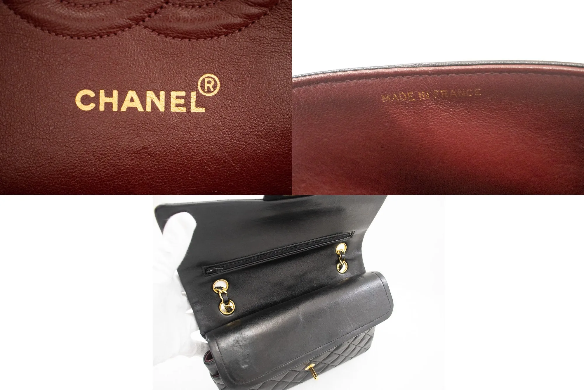 CHANEL Classic Double Flap 10" Chain Shoulder Bag Black Lambskin j92