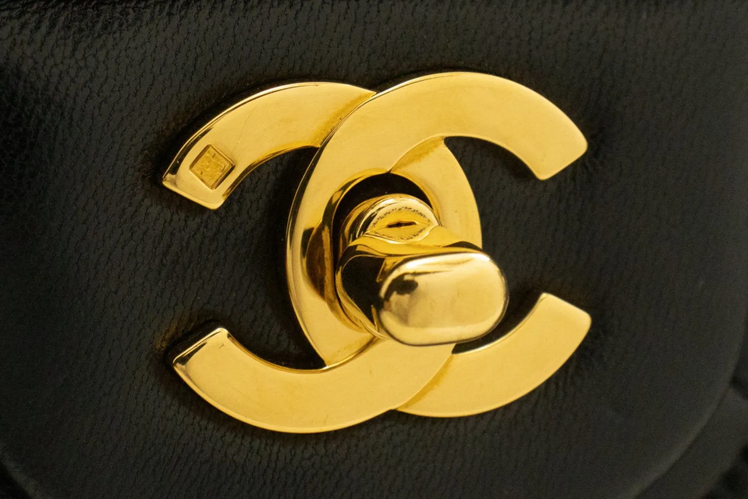 CHANEL Classic Double Flap 10" Chain Shoulder Bag Black Lambskin k39