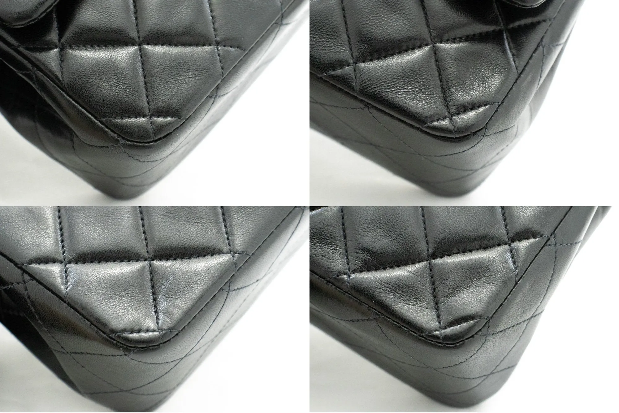 CHANEL Classic Double Flap 10" Chain Shoulder Bag Black Lambskin k39