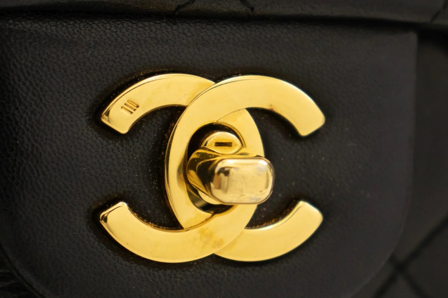 CHANEL Classic Double Flap 10" Chain Shoulder Bag Black Lambskin k69