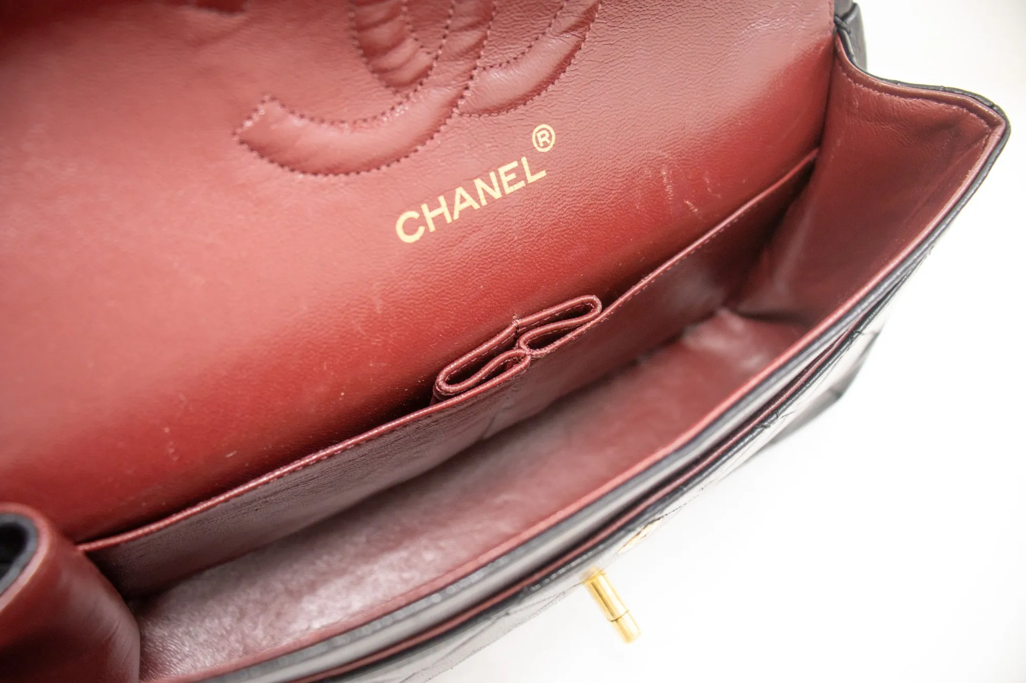 CHANEL Classic Double Flap 10" Chain Shoulder Bag Black Lambskin k69