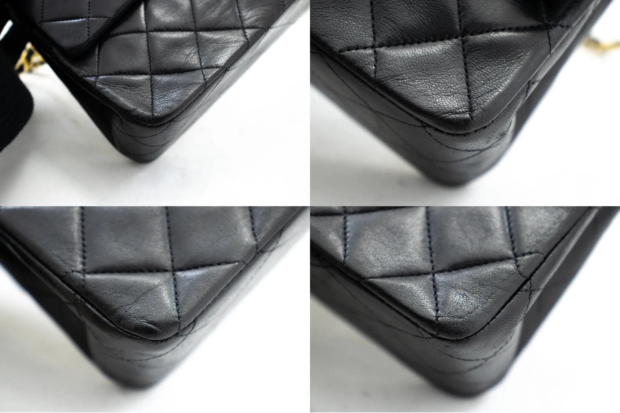CHANEL Classic Double Flap 10" Chain Shoulder Bag Black Lambskin k69