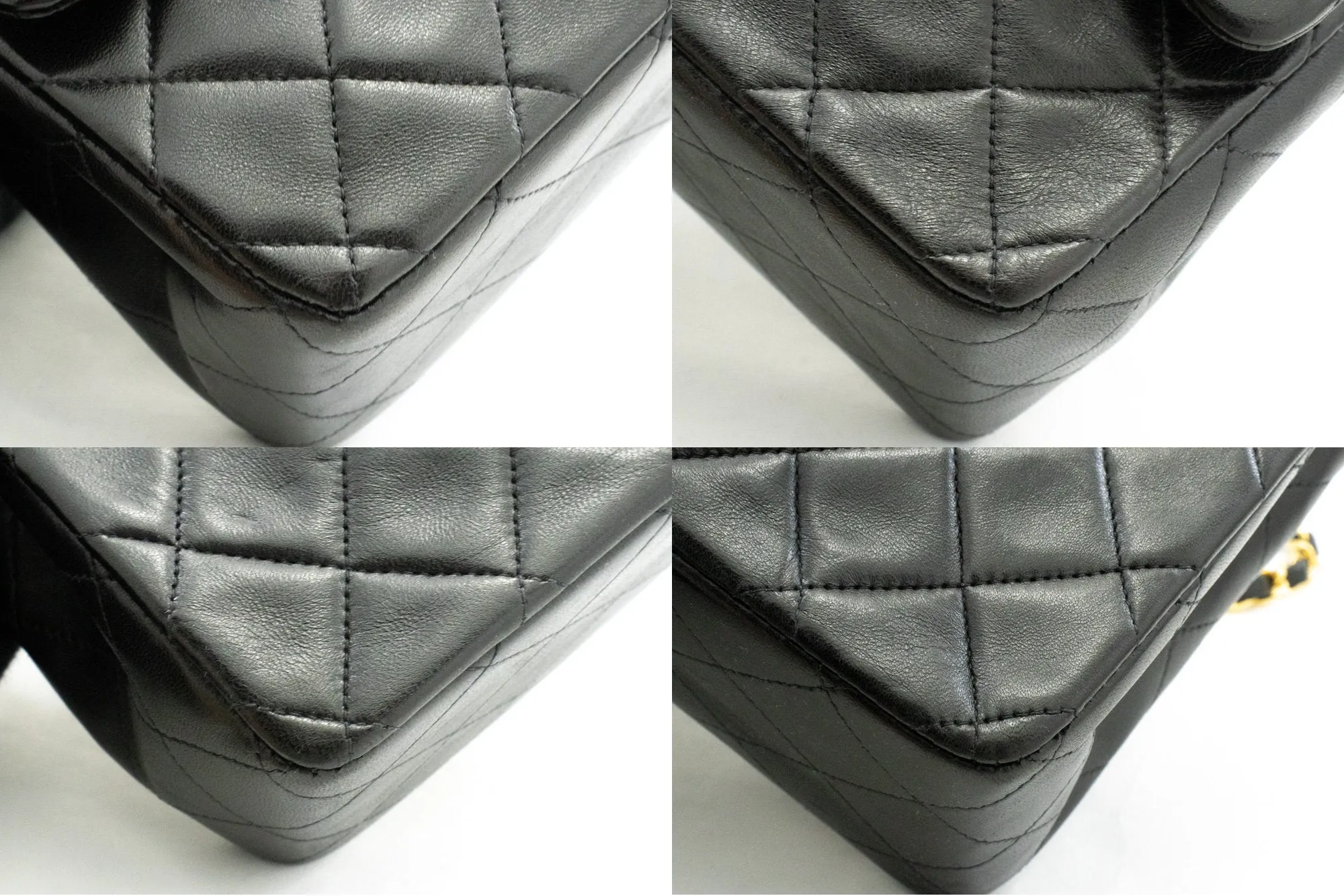 CHANEL Classic Double Flap 10" Chain Shoulder Bag Black Lambskin k74