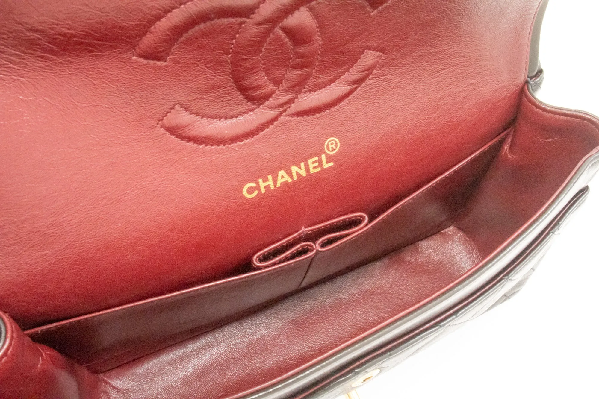 CHANEL Classic Double Flap 10" Chain Shoulder Bag Black Lambskin k74