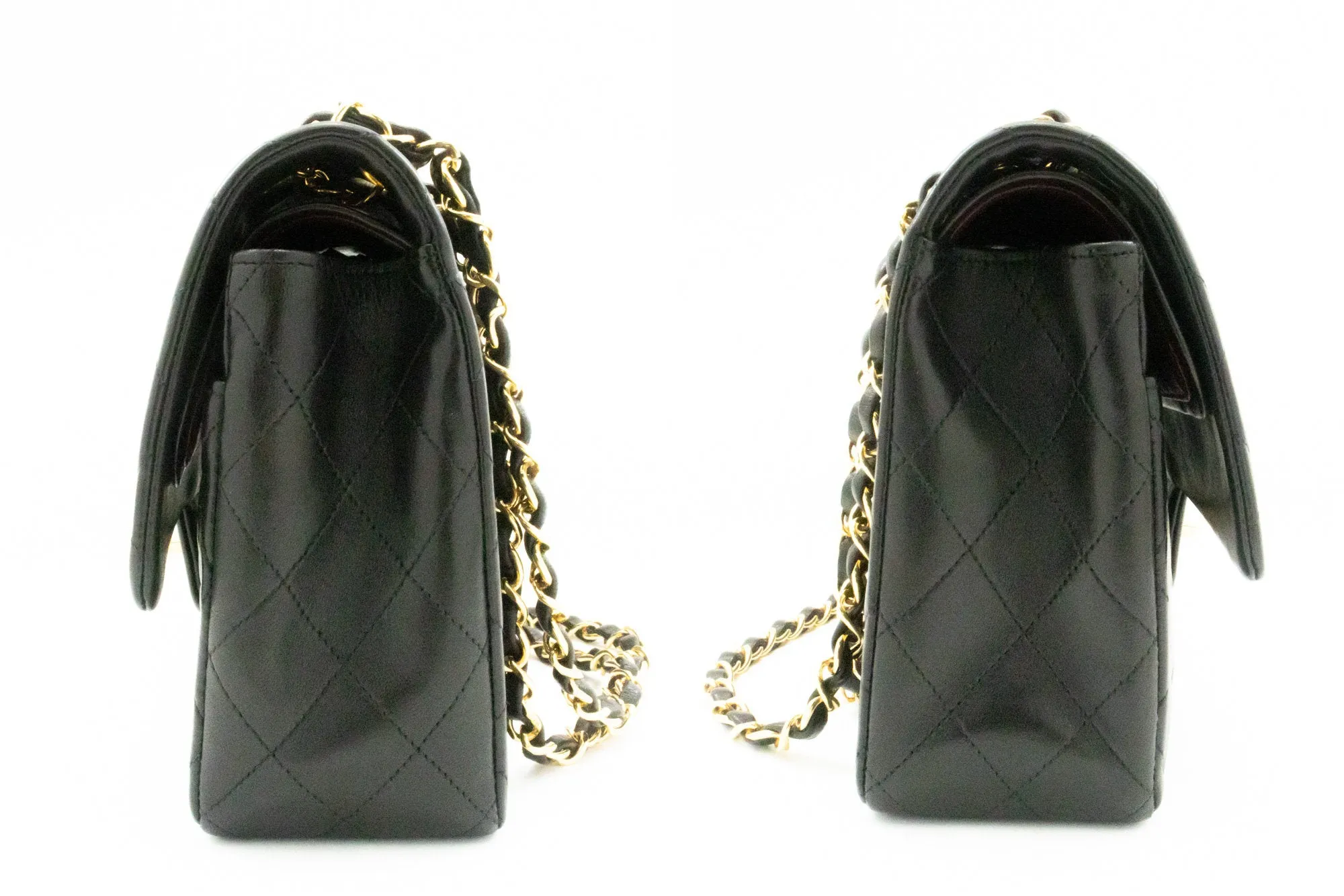 CHANEL Classic Double Flap 10" Chain Shoulder Bag Black Lambskin k74