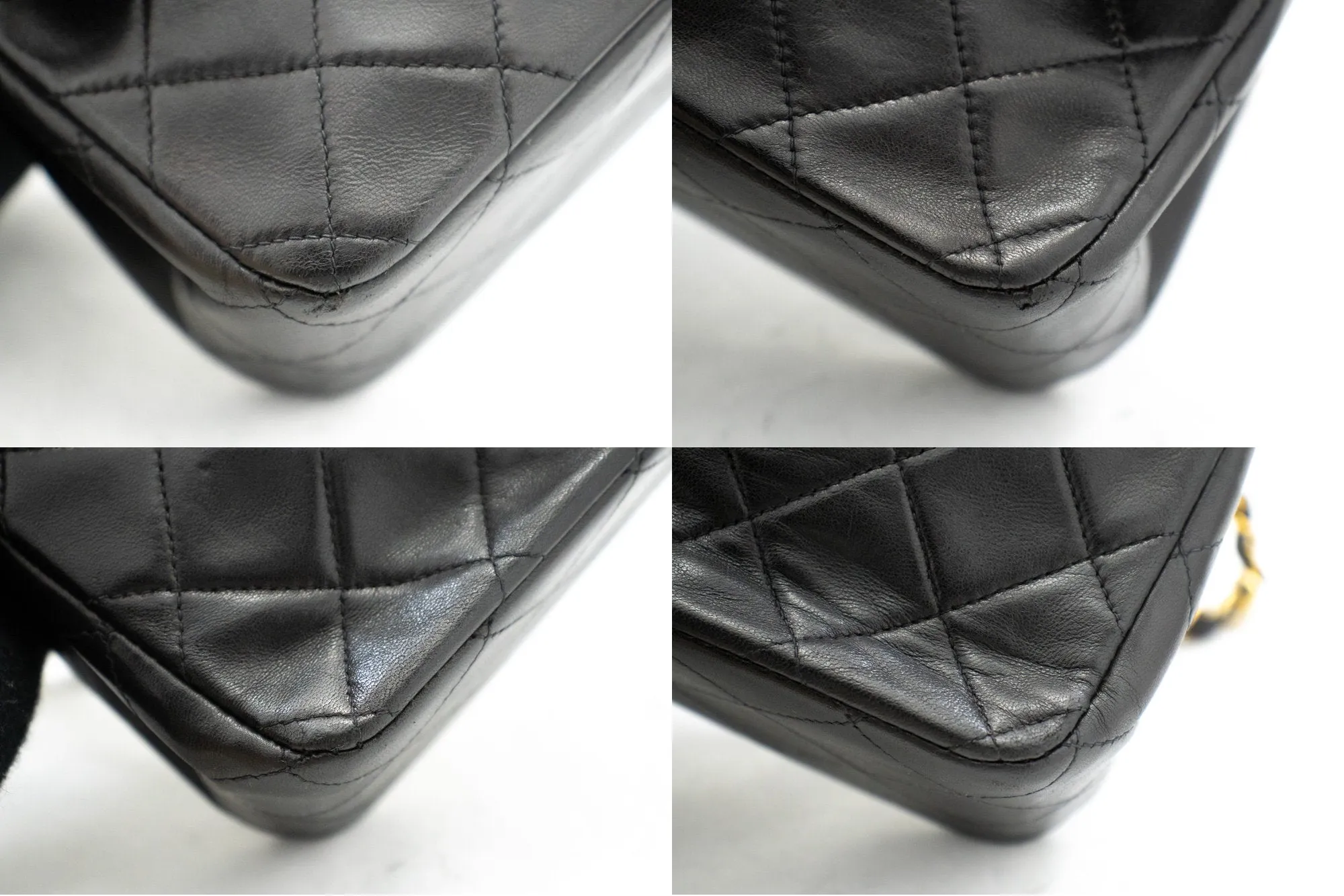 CHANEL Classic Double Flap 10" Chain Shoulder Bag Black Lambskin k87