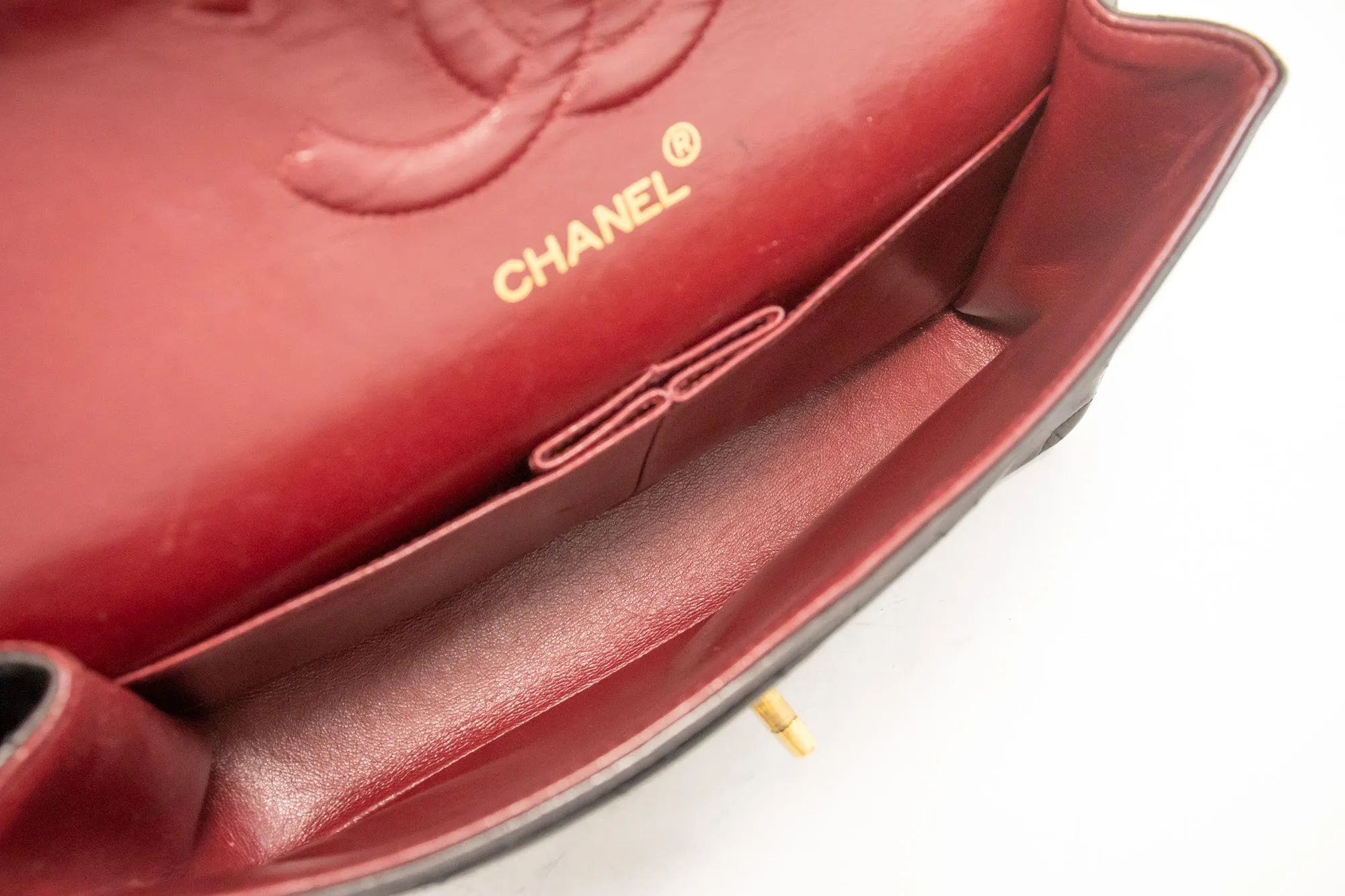 CHANEL Classic Double Flap 10" Chain Shoulder Bag Black Lambskin k87
