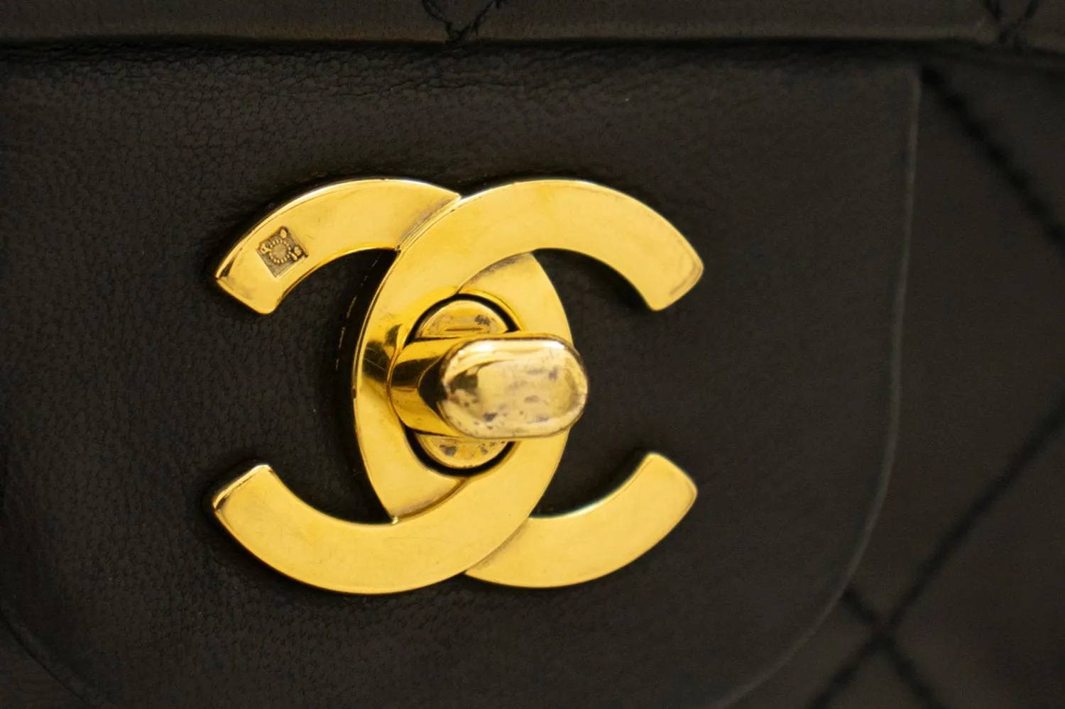 CHANEL Classic Double Flap 10" Chain Shoulder Bag Black Lambskin k87