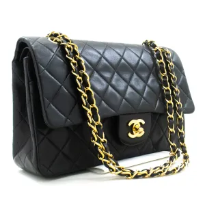 CHANEL Classic Double Flap 10" Chain Shoulder Bag Black Lambskin m48