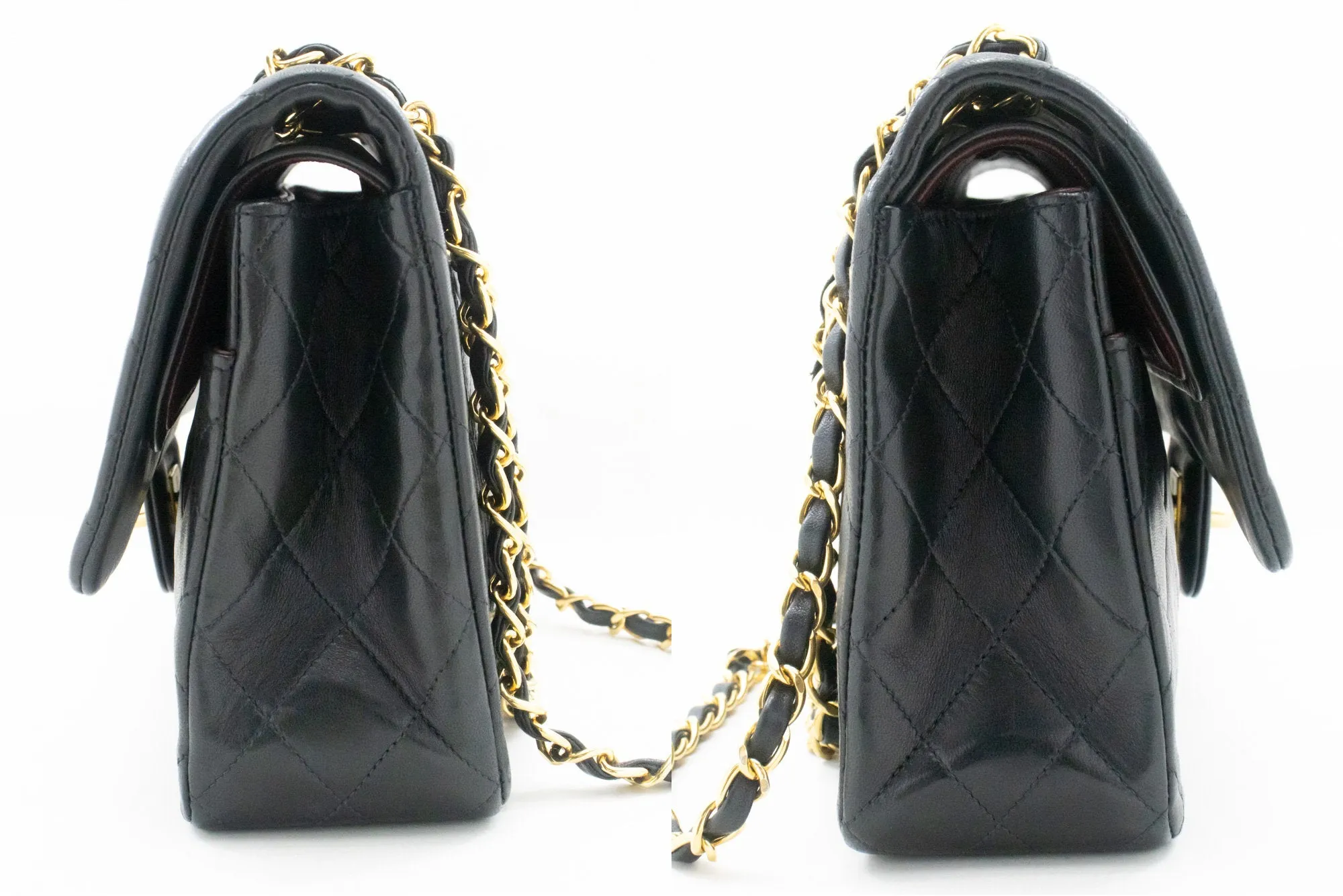 CHANEL Classic Double Flap 10" Chain Shoulder Bag Black Lambskin m48