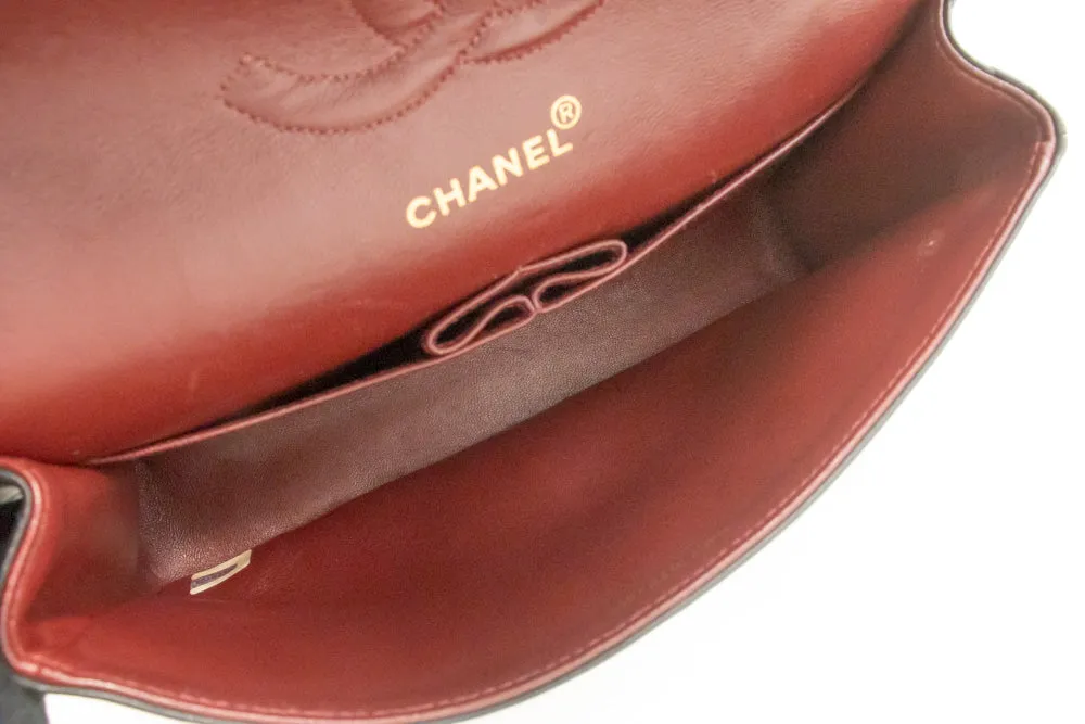 CHANEL Classic Double Flap 10" Chain Shoulder Bag Black Lambskin m48