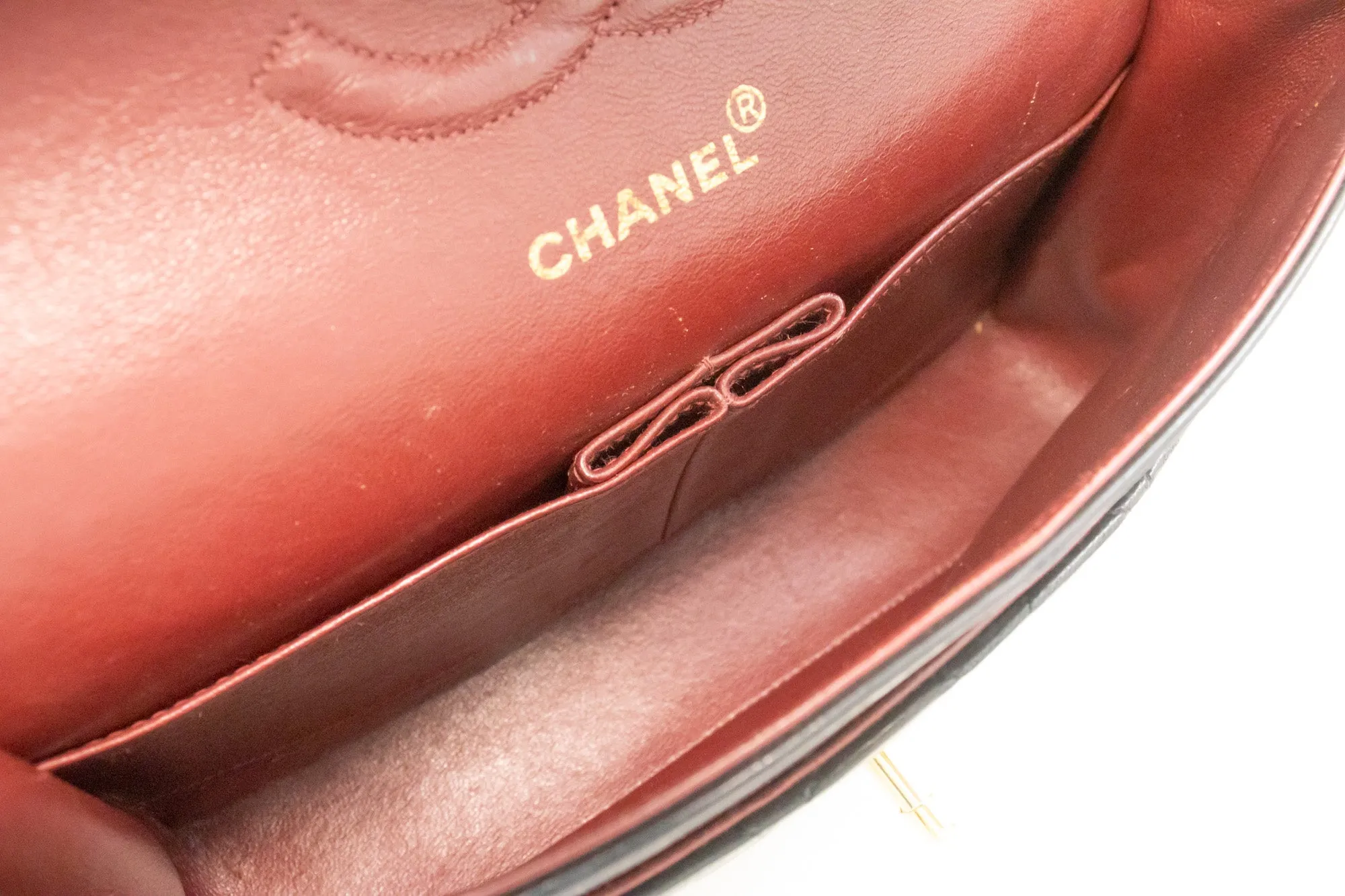 CHANEL Classic Double Flap 10" Chain Shoulder Bag Black Lambskin m50