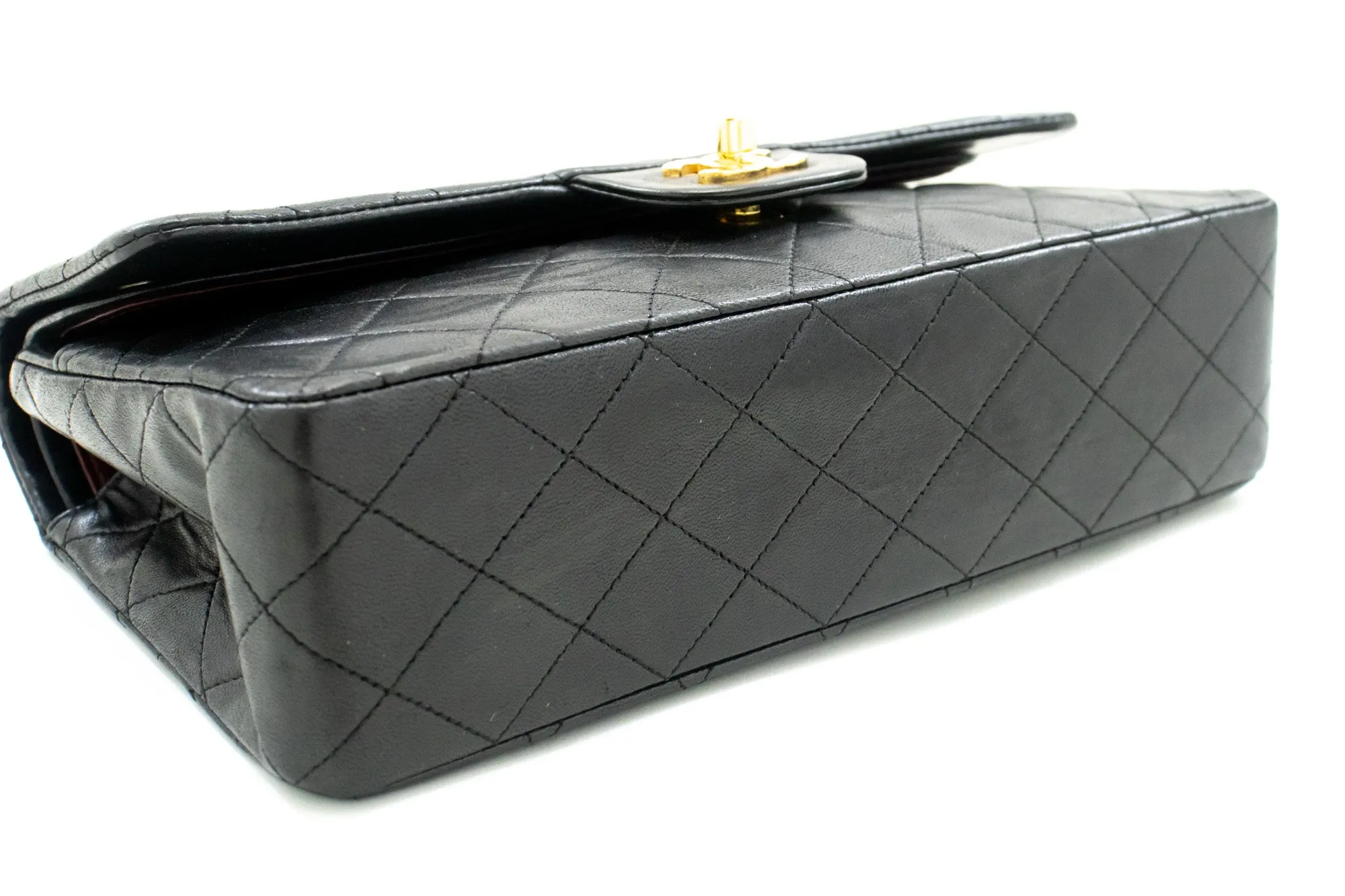 CHANEL Classic Double Flap 10" Chain Shoulder Bag Black Lambskin m50