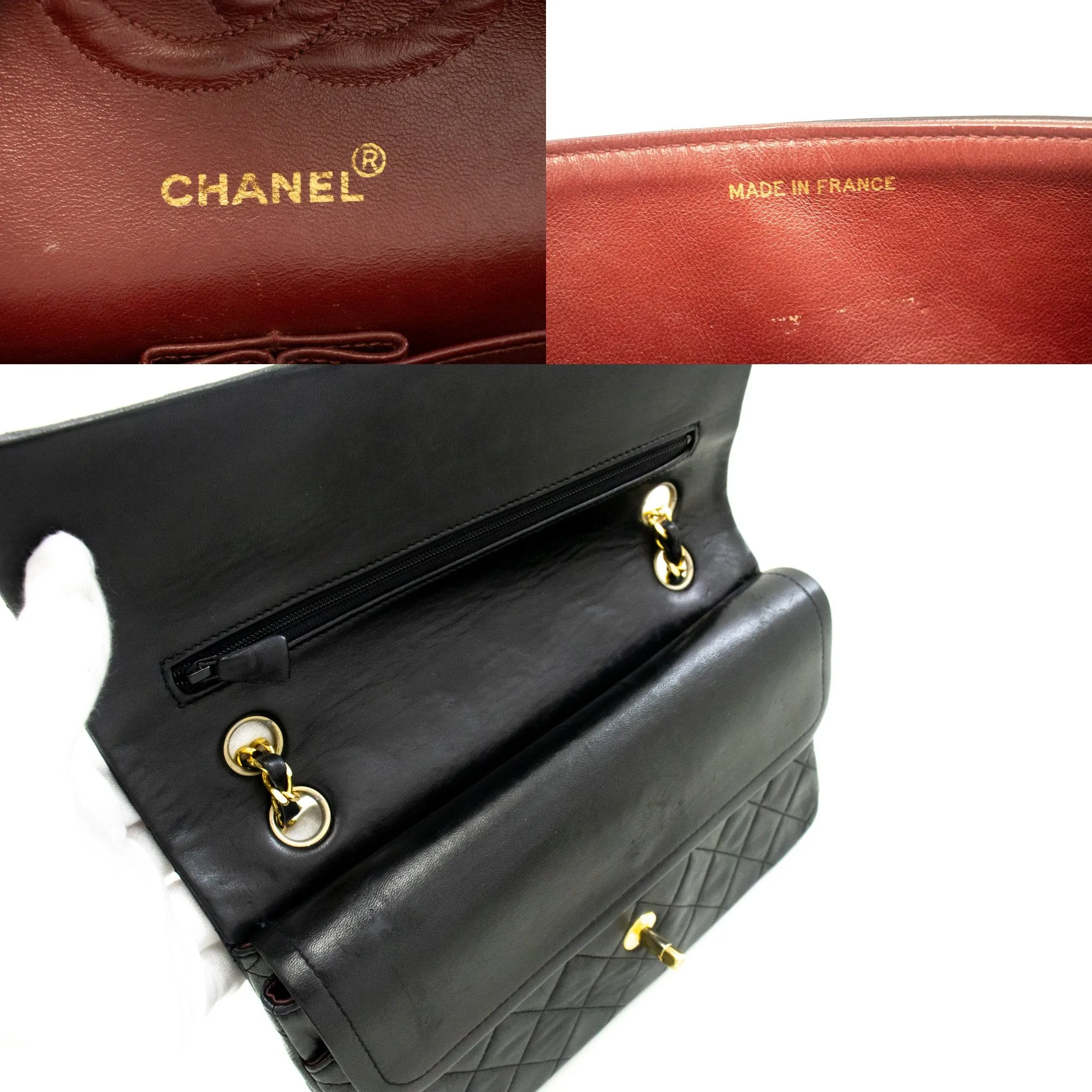 CHANEL Classic Double Flap 10" Chain Shoulder Bag Black Lambskin m50