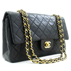 CHANEL Classic Double Flap 10" Chain Shoulder Bag Black Lambskin m50