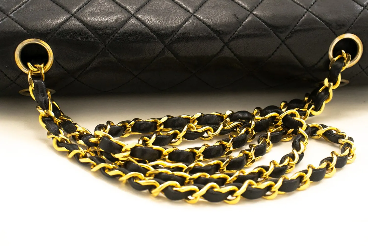 CHANEL Classic Double Flap 10" Chain Shoulder Bag Black Lambskin m50