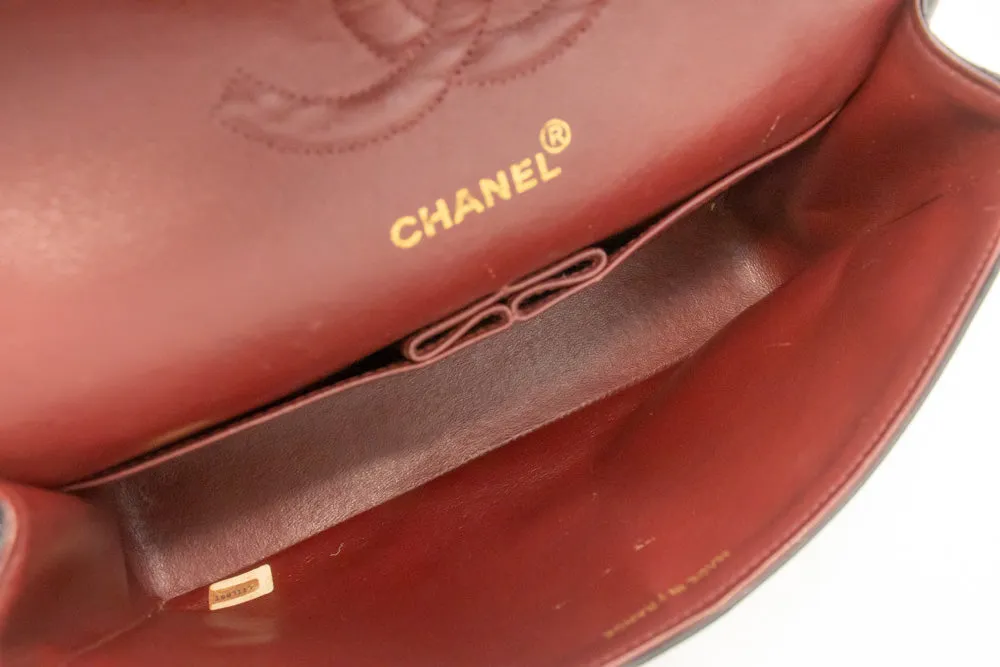 CHANEL Classic Double Flap 10" Chain Shoulder Bag Black Lambskin m50