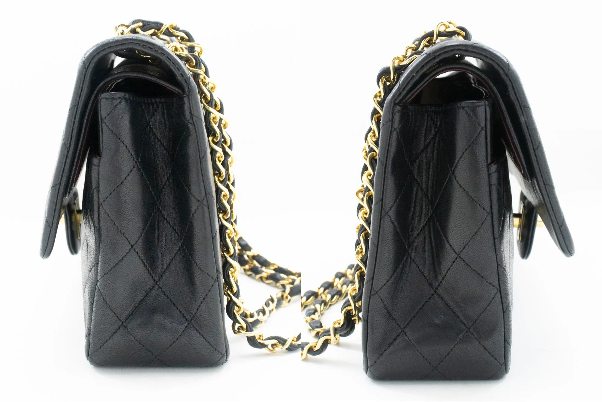 CHANEL Classic Double Flap 10" Chain Shoulder Bag Black Lambskin m50